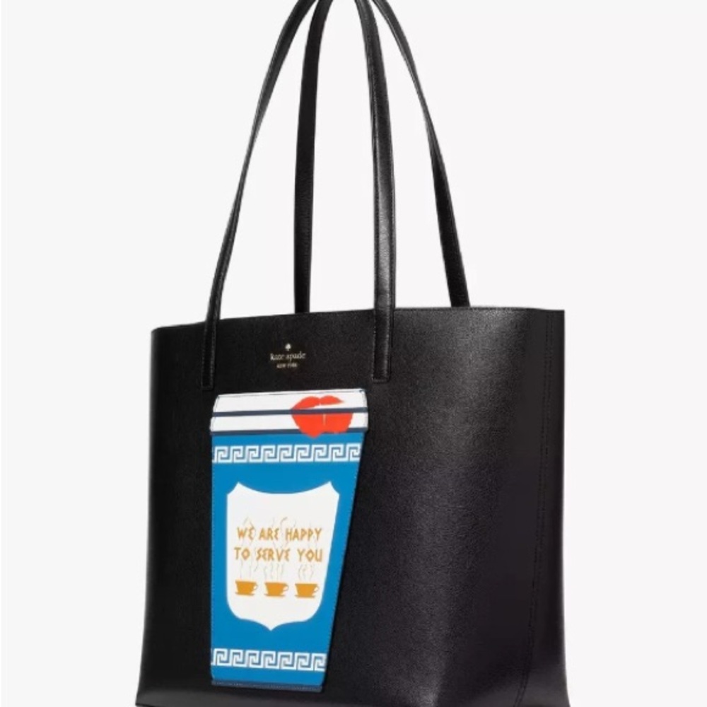 Kate Spade Coffee Break Black Leather Large Tote Bag KF520 NWT